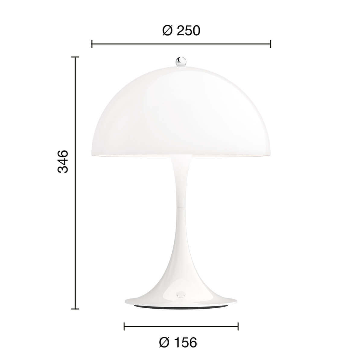 Louis Poulsen Panthella 250 Portable V2 LED Akkuleuchte, Maßzeichnung – Design by Verner Panton