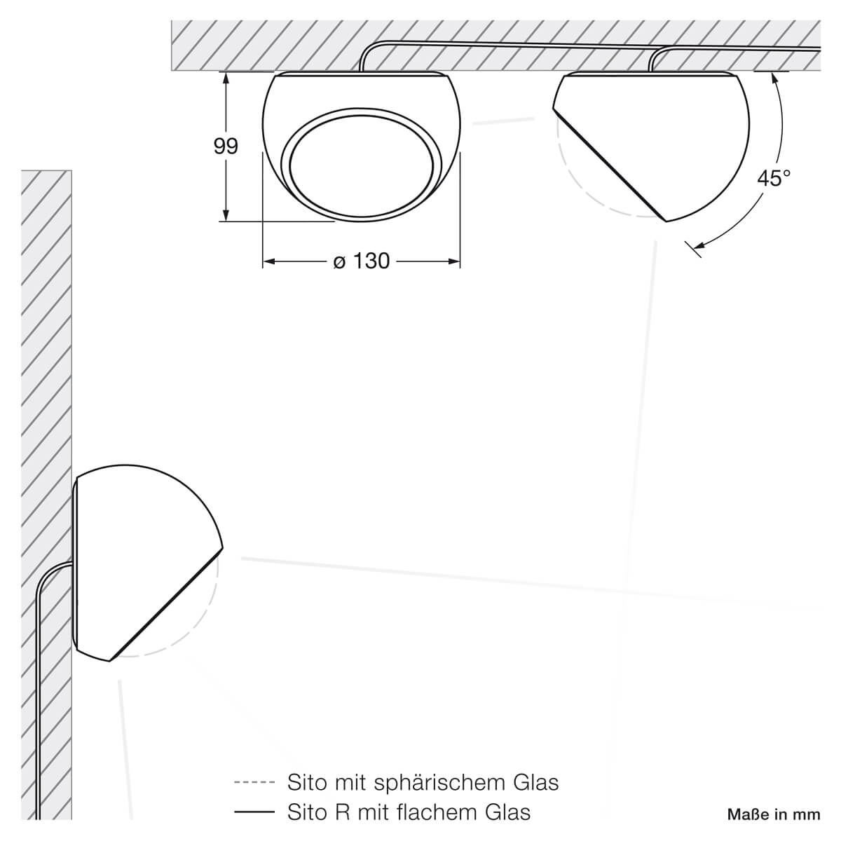 Occhio Sito lato Volt C80 Wand- / Deckenleuchte, Maßzeichnung