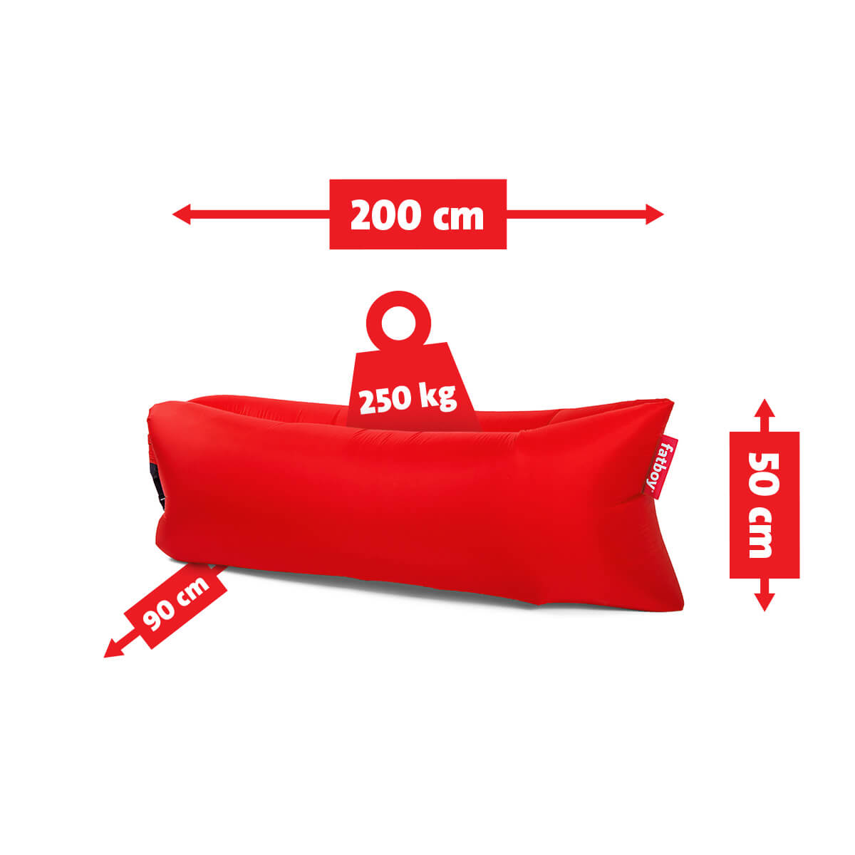 Fatboy Lamzac 3.0 Luftsofa, rot, Maßzeichnung