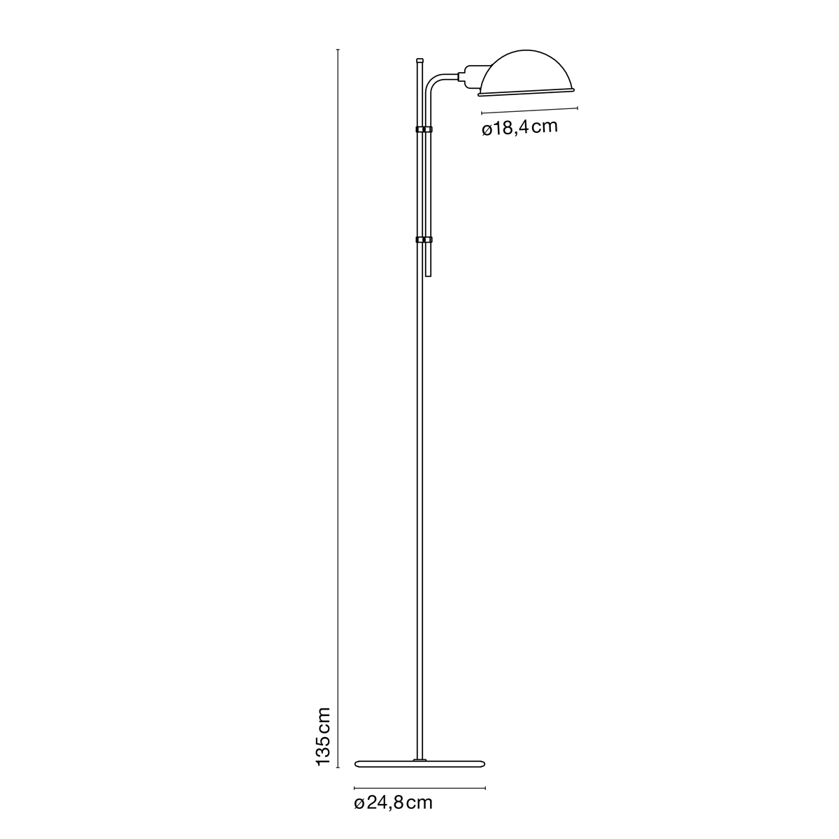Marset Funiculí Stehleuchte, Maßzeichnung