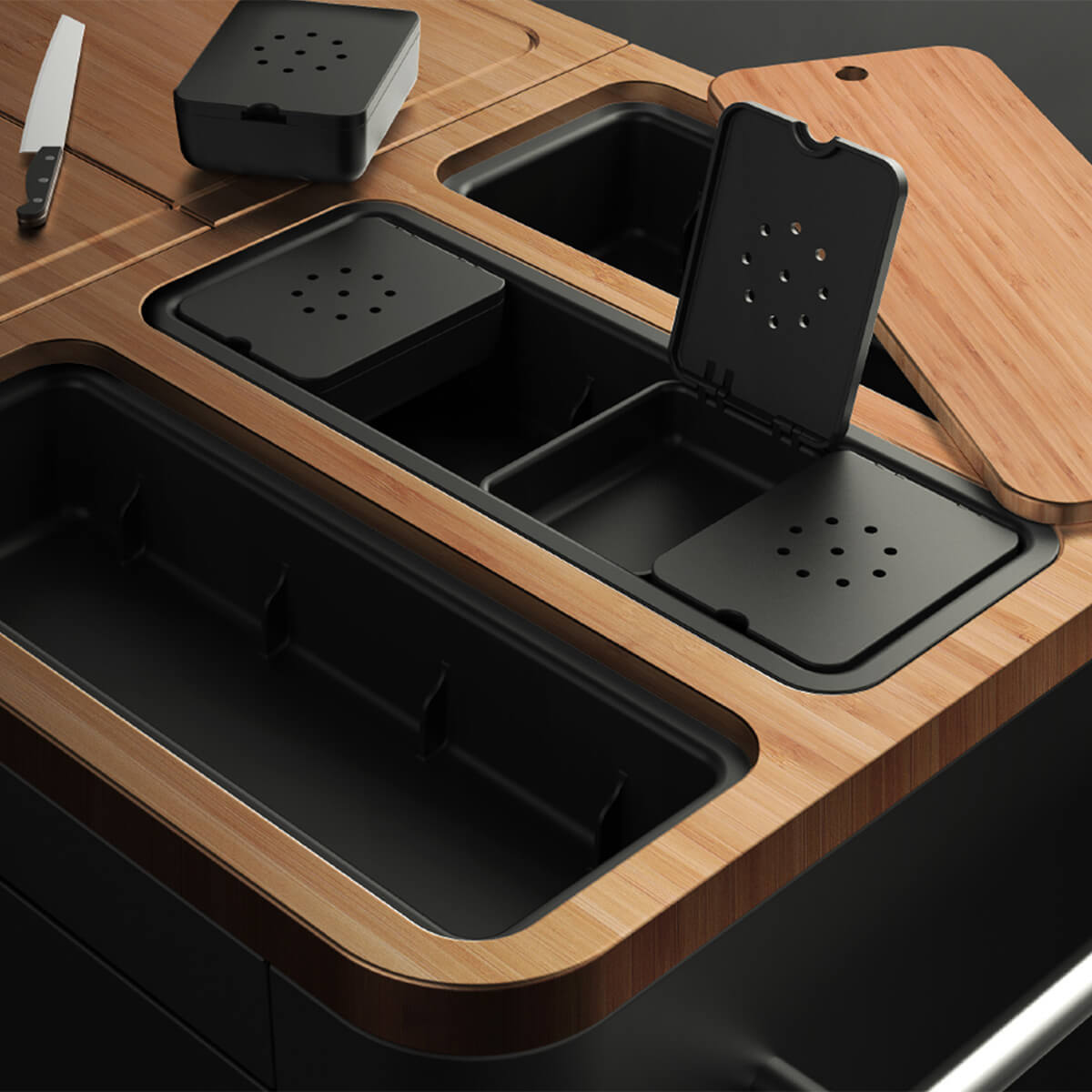 Everdure by Heston Blumenthal Mobile Outdoor Küche, schwarz, Arbeitsplatte mit herausnehmbaren Schneidbrettern