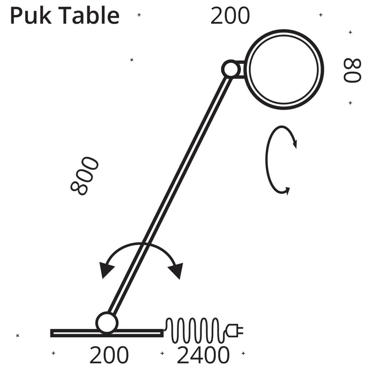 Top Light Puk Mini Table Single Tischleuchte, 80 cm, Maßzeichnung