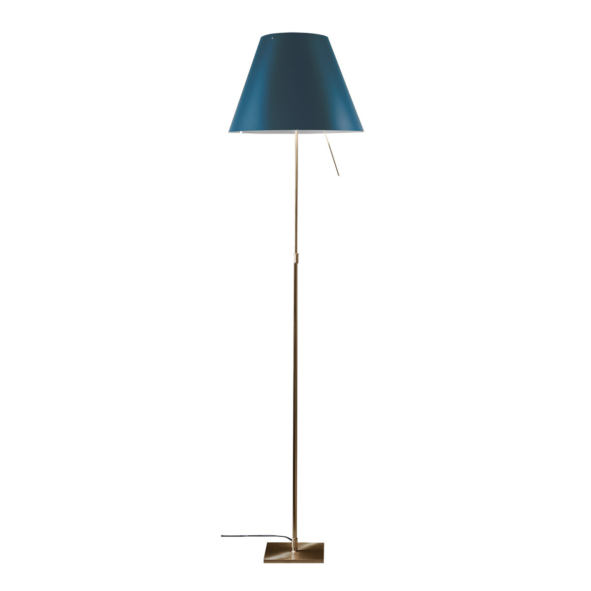 Luceplan Costanza Terra Teleskop mit Touchdimmer, Messing, Schirm: petrolblau