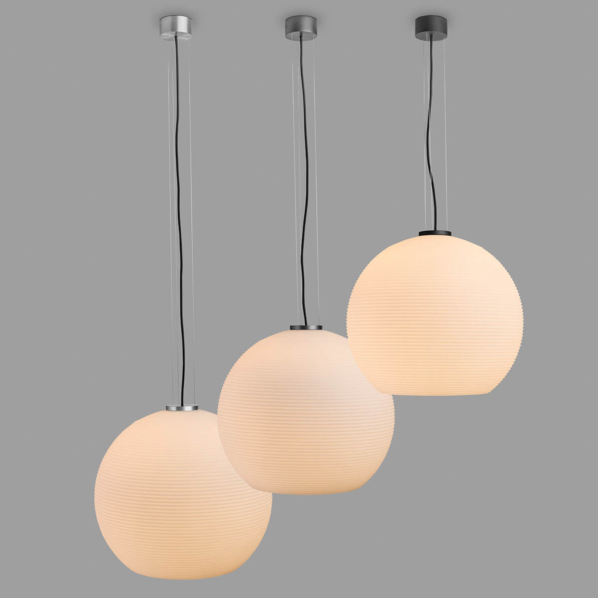 Holtkötter Golyo Pendelleuchte mit Aufhängung in Schwarz, Platin oder Aluminium matt, Opalglas in Plissee-Optik