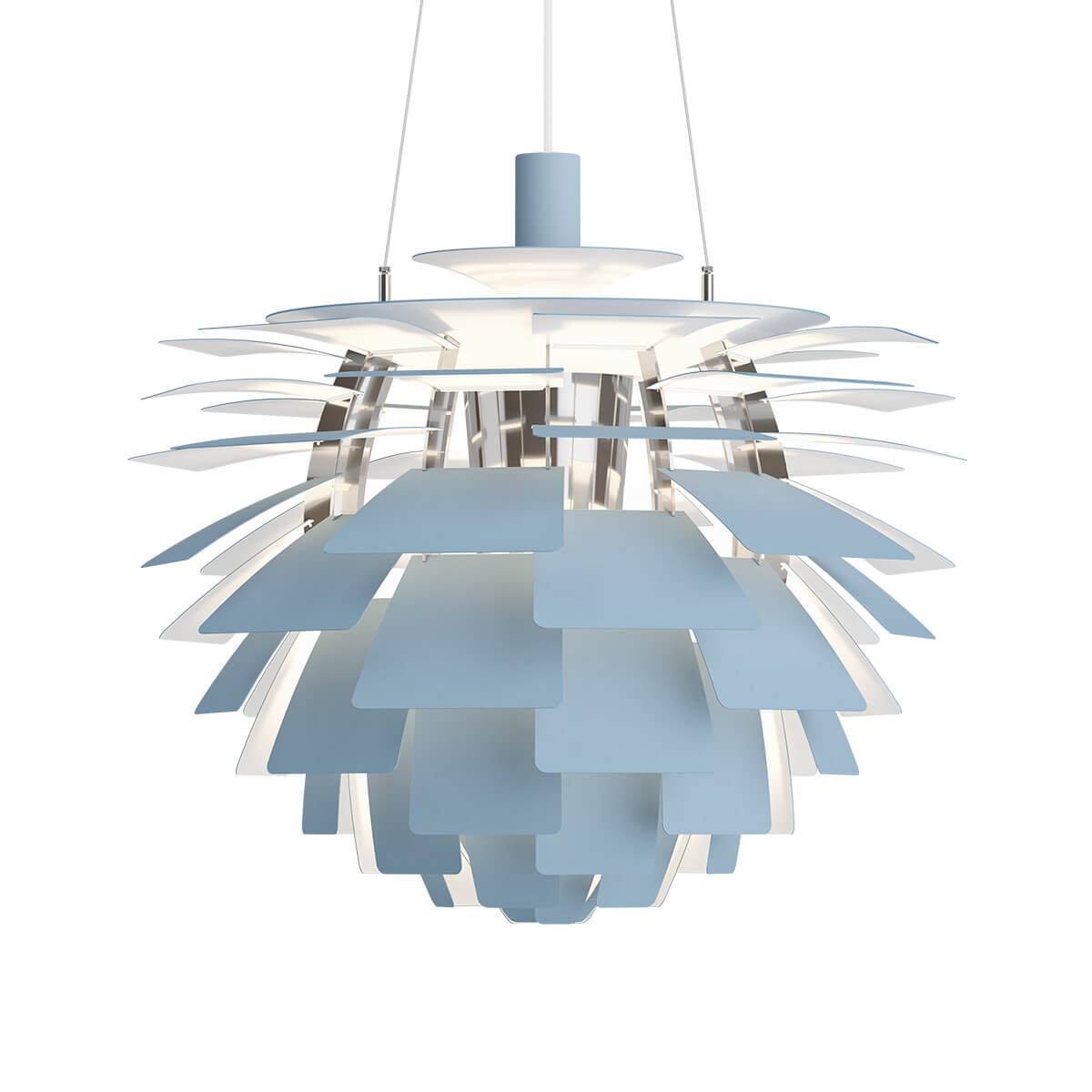 Louis Poulsen PH Artichoke 600 Pendelleuchte, Ø: 60 cm, Dusty blue / Chrom