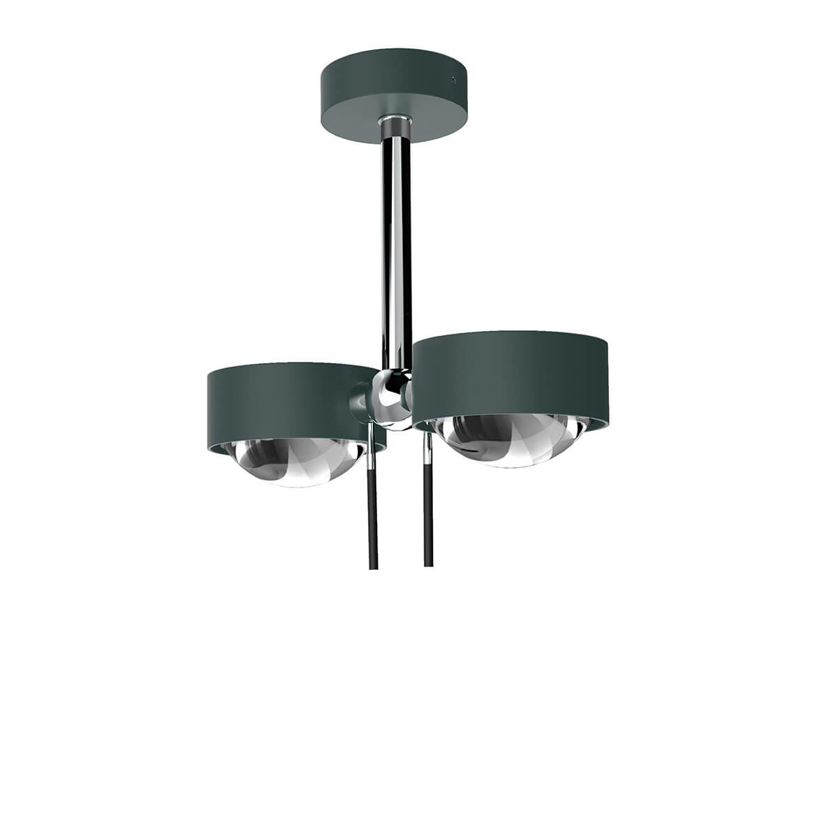 Top Light Puk Mini Side Twin Ceiling Deckenleuchte, 10 cm, Gehäuse, anthrazit matt / Chrom, mit Linse klar / Glas satiniert (nicht inbegriffen)