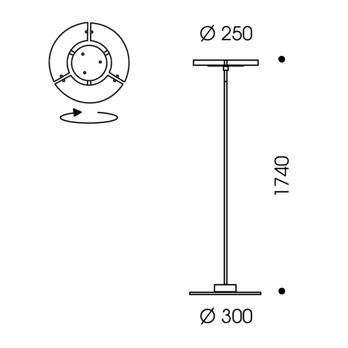Oligo Trinity LED Stehleuchte, Maßzeichnung