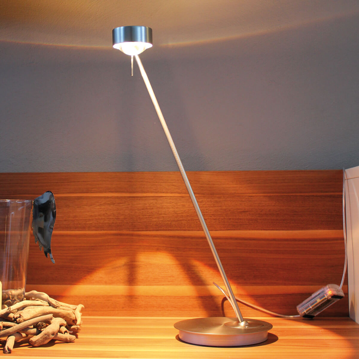 Top Light Puk Mini Table Single Tischleuchte, 80 cm, Nickel matt, mit Linse klar / Glas satiniert