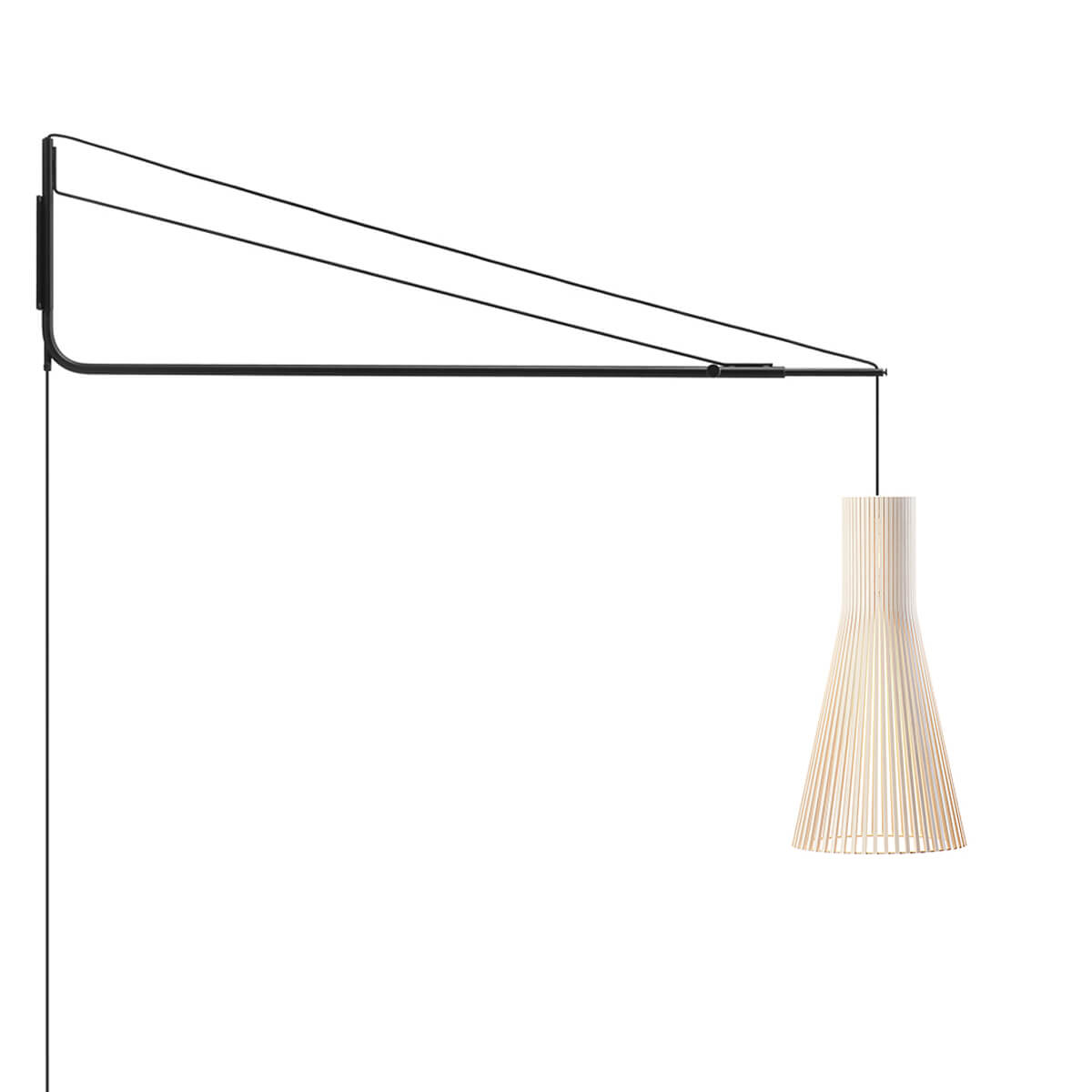 Secto Design Varsi 1000 Wandleuchte mit Secto 4200, schwarz, Schirm: Birke natur