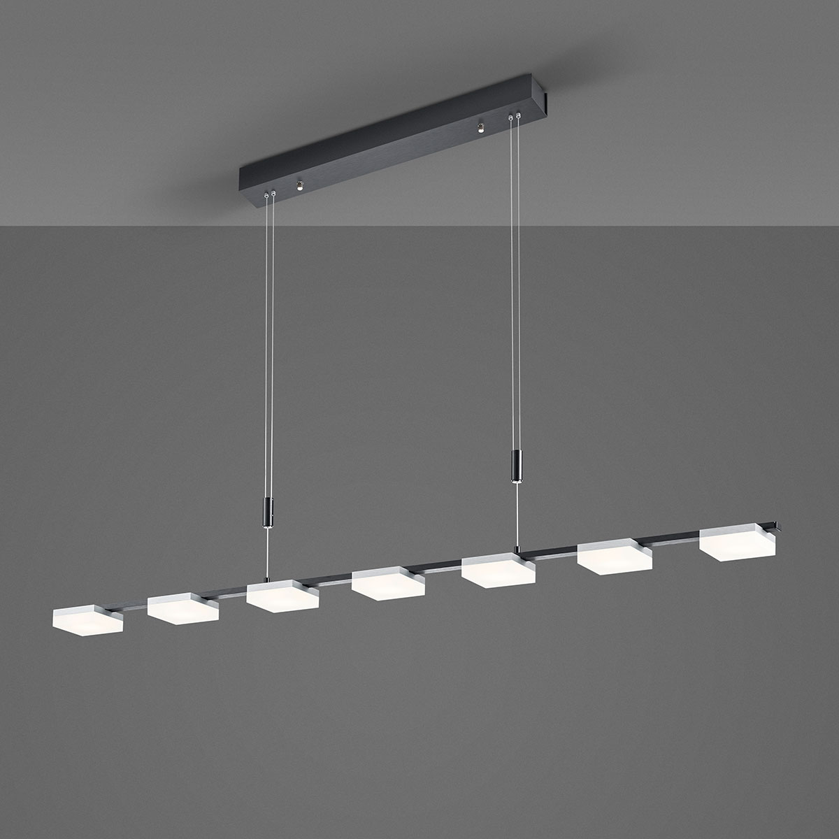 Bopp Plus Quad LED Pendelleuchte, 7-flg., Alu geschliffen / anthrazit eloxiert