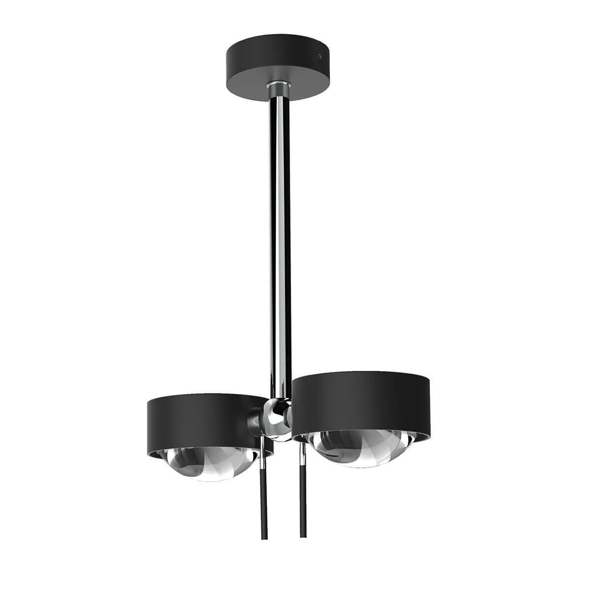 Top Light Puk Mini Side Twin Ceiling LED Deckenleuchte, 20 cm, Gehäuse, schwarz matt / Chrom, mit Linse klar / Glas satiniert (nicht inbegriffen)