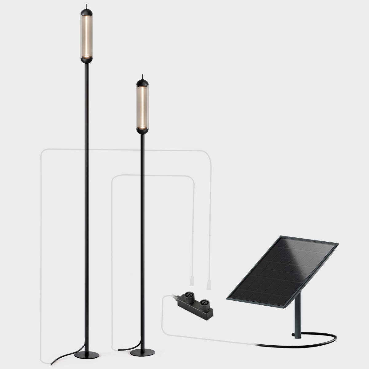 IP44.DE Reed solar join LED Solarleuchte inkl. Solar panel L und Verteiler, Reed M solar join + Reed L solar join