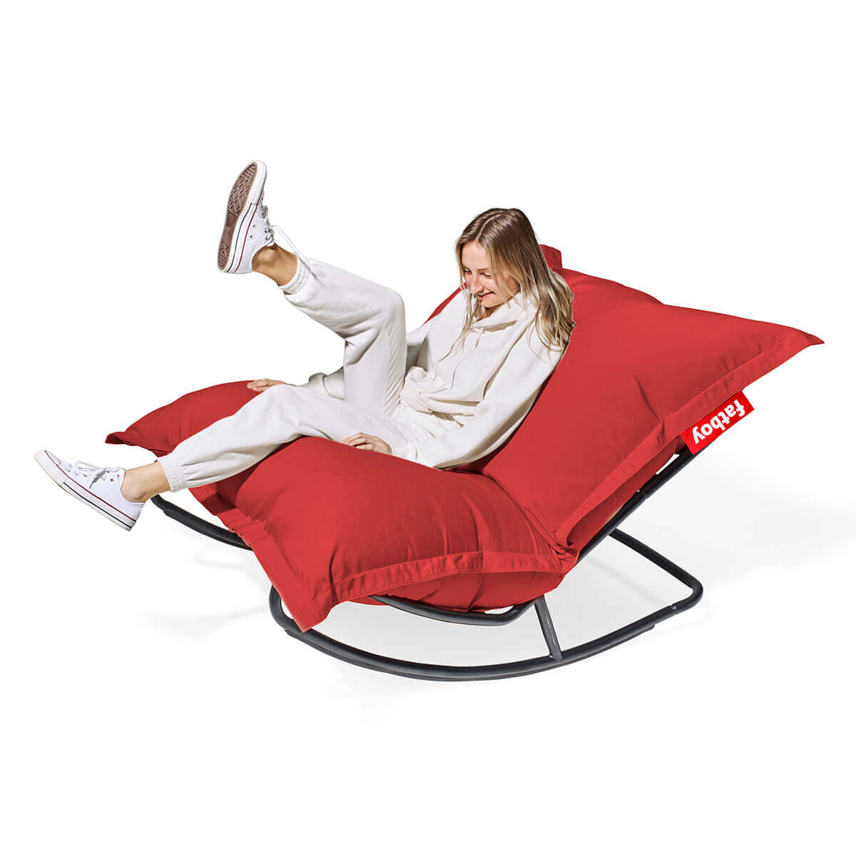 Fatboy Rock 'n Roll Schaukelstuhl & Original Outdoor Sitzsack, Sitzsack: rot