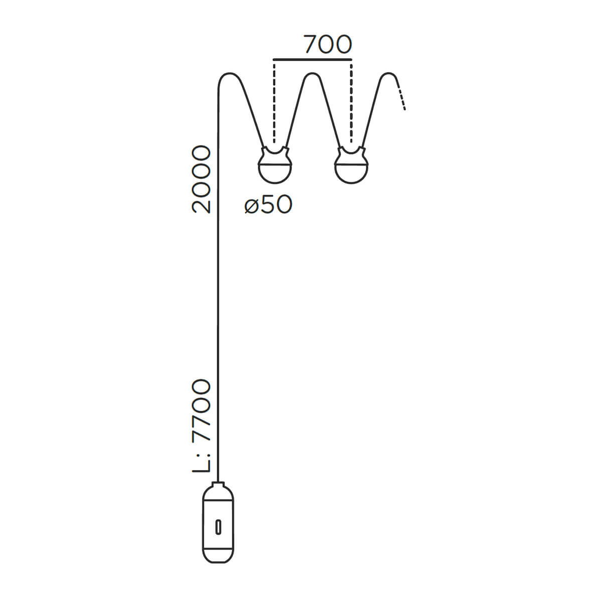 IP44.DE Cherry bubbls LED Akku-Lichterkette, Maßzeichnung