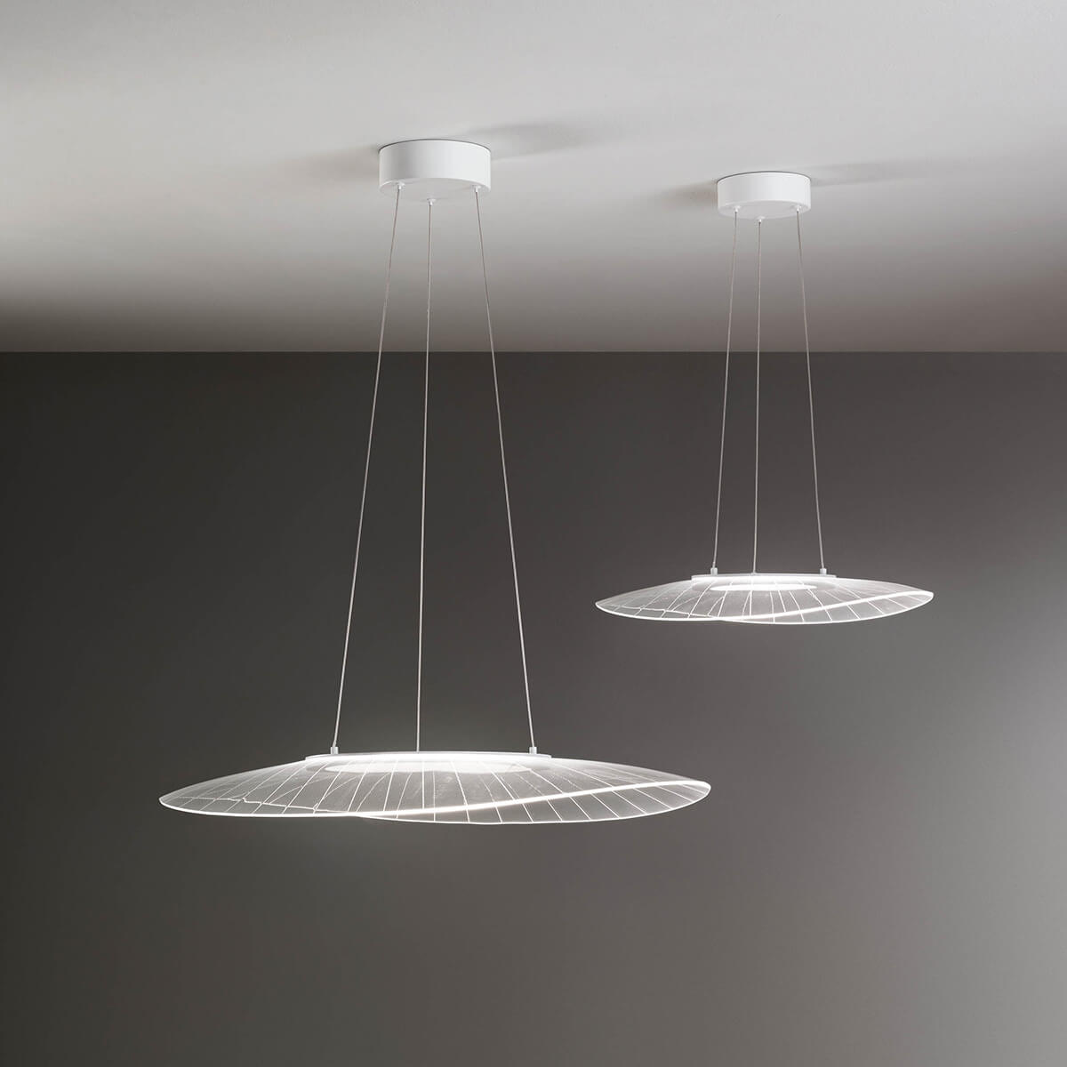 Fabas Luce Vela LED Pendelleuchte, 78 x 55 cm und 59 x 43 cm, weiß