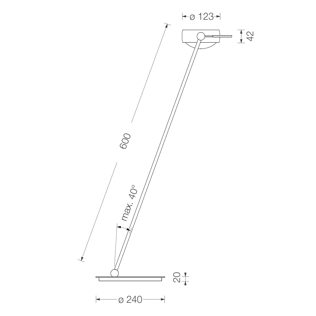 Occhio Sento C tavolo LED Tischleuchte, 60 cm, 2700 K, Maßzeichnung