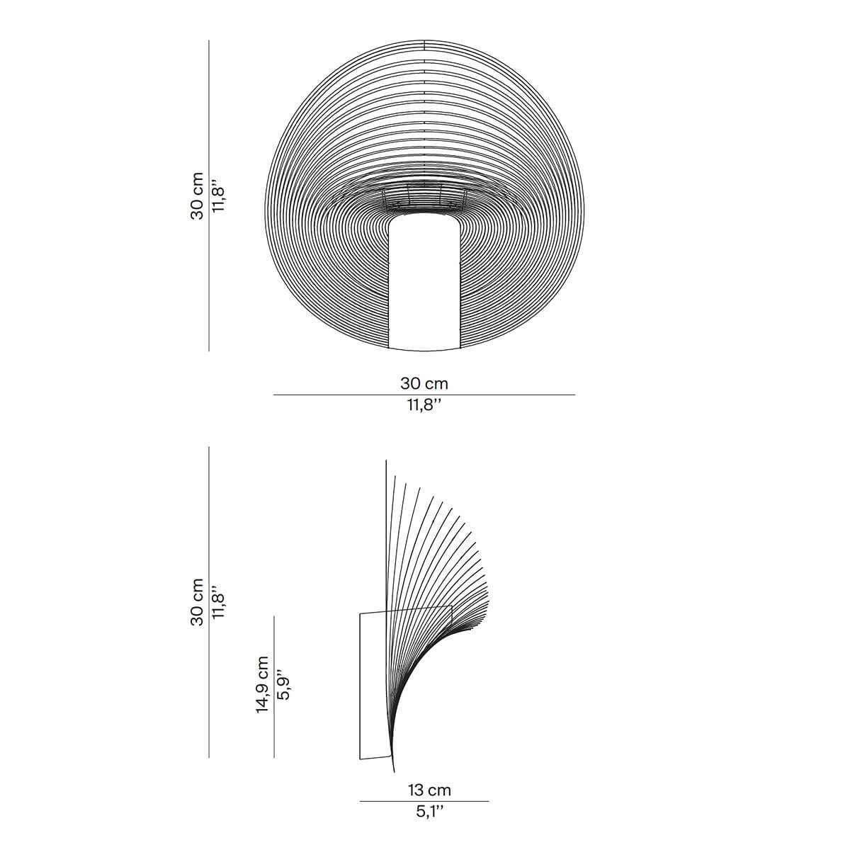 Luceplan Illan LED Parete, Maßzeichnung