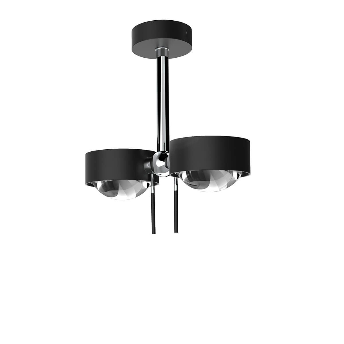 Top Light Puk Mini Side Twin Ceiling Deckenleuchte, 10 cm, Gehäuse, schwarz matt / Chrom, mit Linse klar / Glas satiniert (nicht inbegriffen)