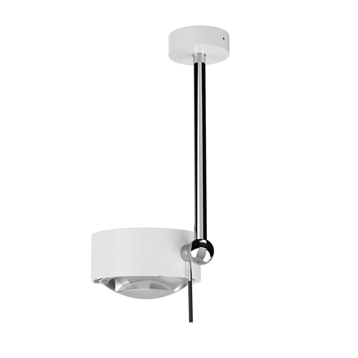 Top Light Puk Maxx Side Single Ceiling Deckenleuchte, 20 cm, Gehäuse, weiß matt / Chrom, mit Linse klar / Glas satiniert (nicht inbegriffen)