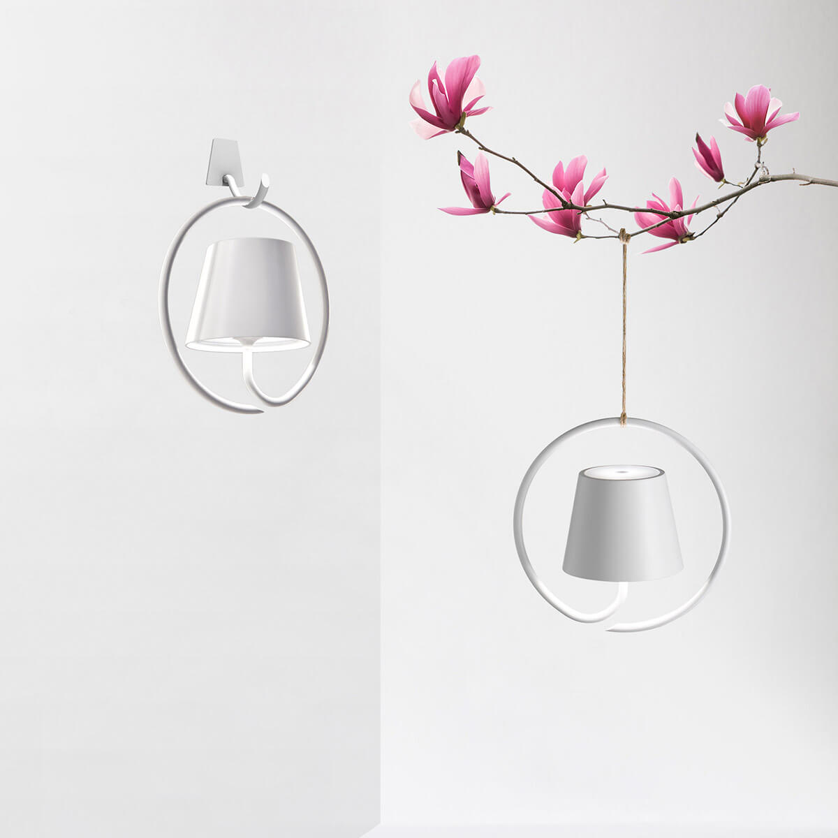 Zafferano AiLati Poldina Pro LED Akku-Pendelleuchte und Poldina Pro LED Akku-Wandleuchte zum Aufhängen, weiß
