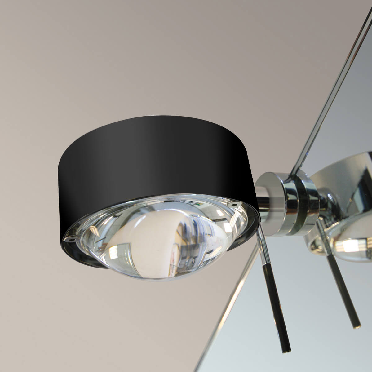 Top Light Puk Mini Fix + Klemmleuchte, schwarz matt / Chrom, mit Glas satiniert / Linse klar