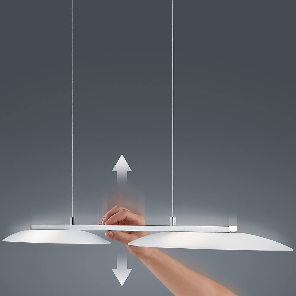 Helestra Sally LED Pendelleuchte mit Casambi-Modul, Nickel matt / Chrom, mit EasyLift Höhenverstellung