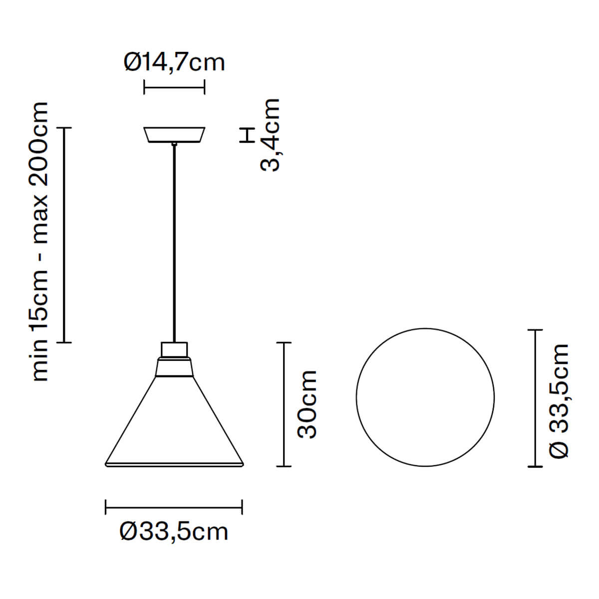 Fabbian Polair LED Pendelleuchte, Maßzeichnung