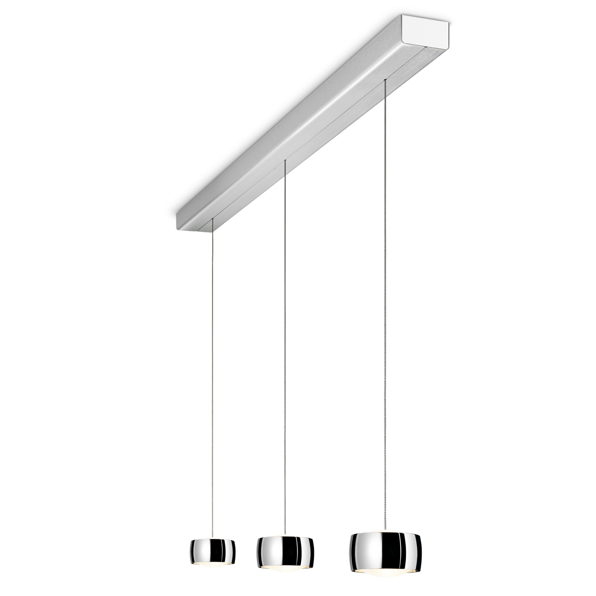 Oligo Grace LED Pendelleuchte, 3-flg., TW, unsichtbare Höhenverstellung, Baldachin: Alu gebürstet, Chrom