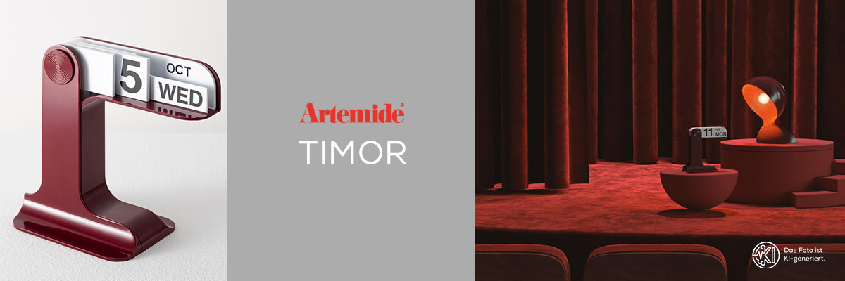 Artemide Timor Kalender in Rot als Designobjekt und Tischkalender