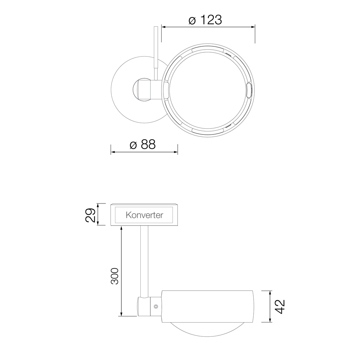 Occhio Sento C faro up LED Deckenleuchte, 2700 K, 30 cm, Maßzeichnung
