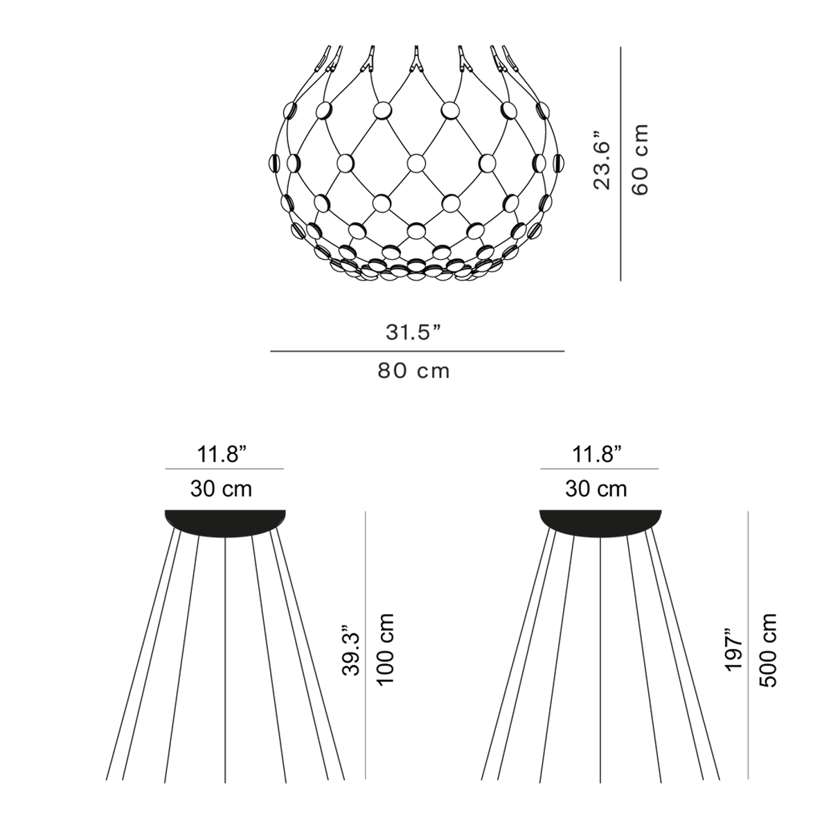 Luceplan Mesh Wireless LED Sospensione, Ø: 80 cm, Maßzeichnung