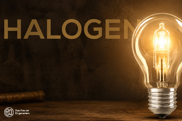 Leuchtende Halogenlampe als Banner für Halogen-Leuchtmittel