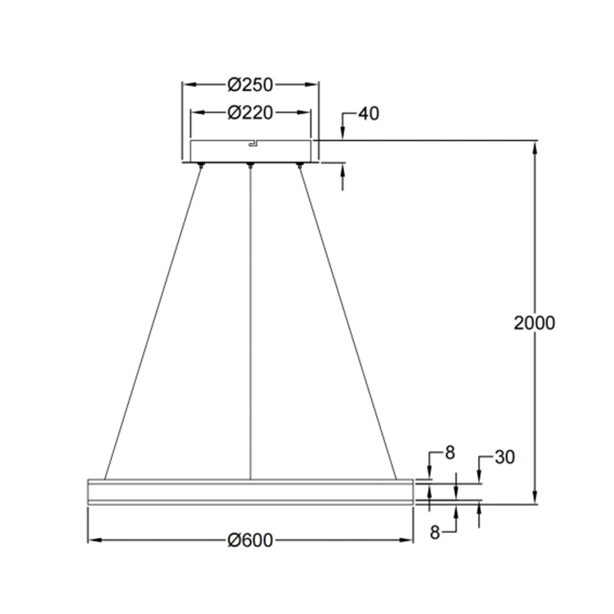 Fabas Luce Palau LED Pendelleuchte, Ø: 60 cm, Abmessungen