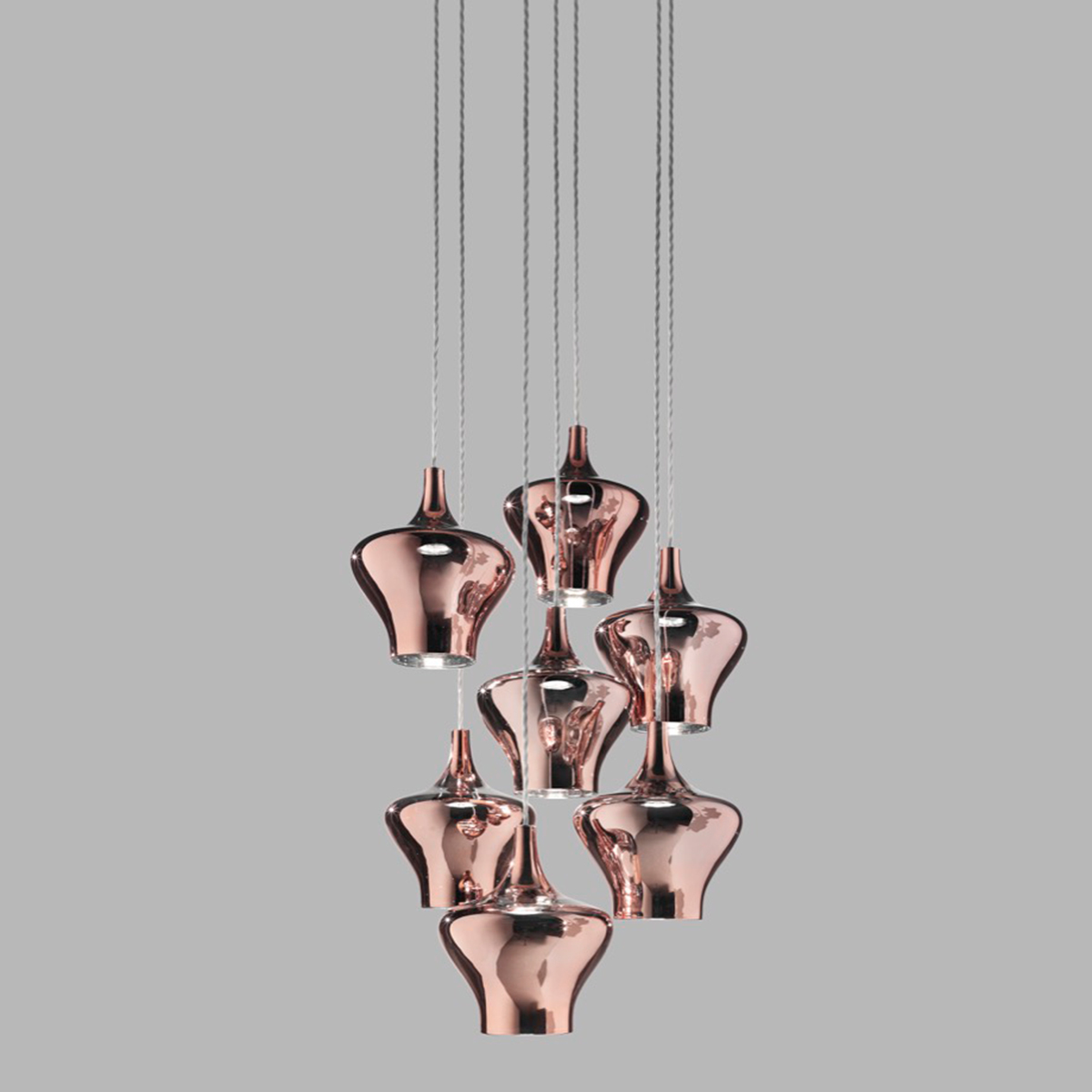 Lodes Nostalgia Glas Medium LED Pendelleuchte 7-flg., Chrom - Rose Gold