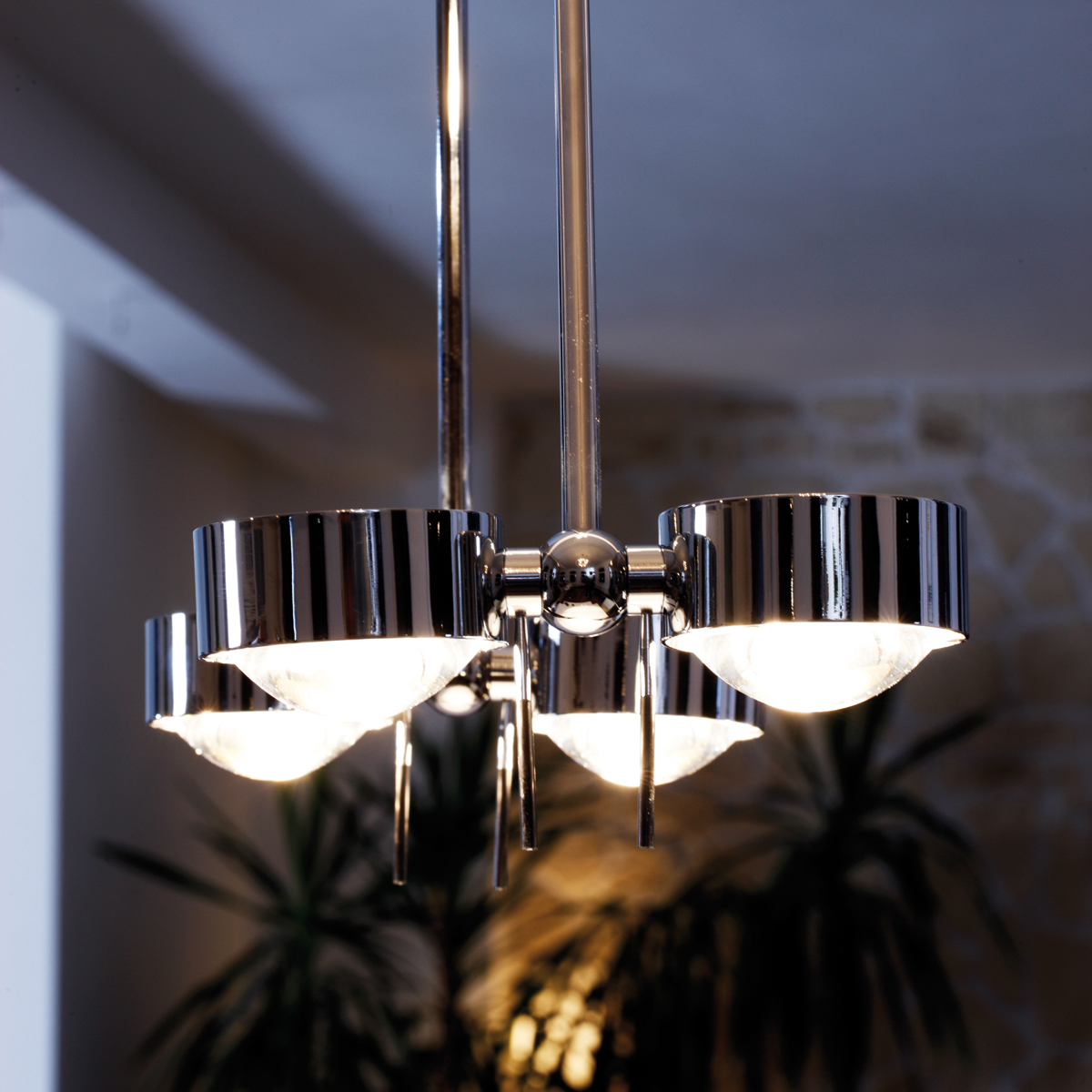 Top Light Puk Ceiling Sister Twin, 80 cm, Chrom, mit Einsätzen Glas satiniert / Linse klar