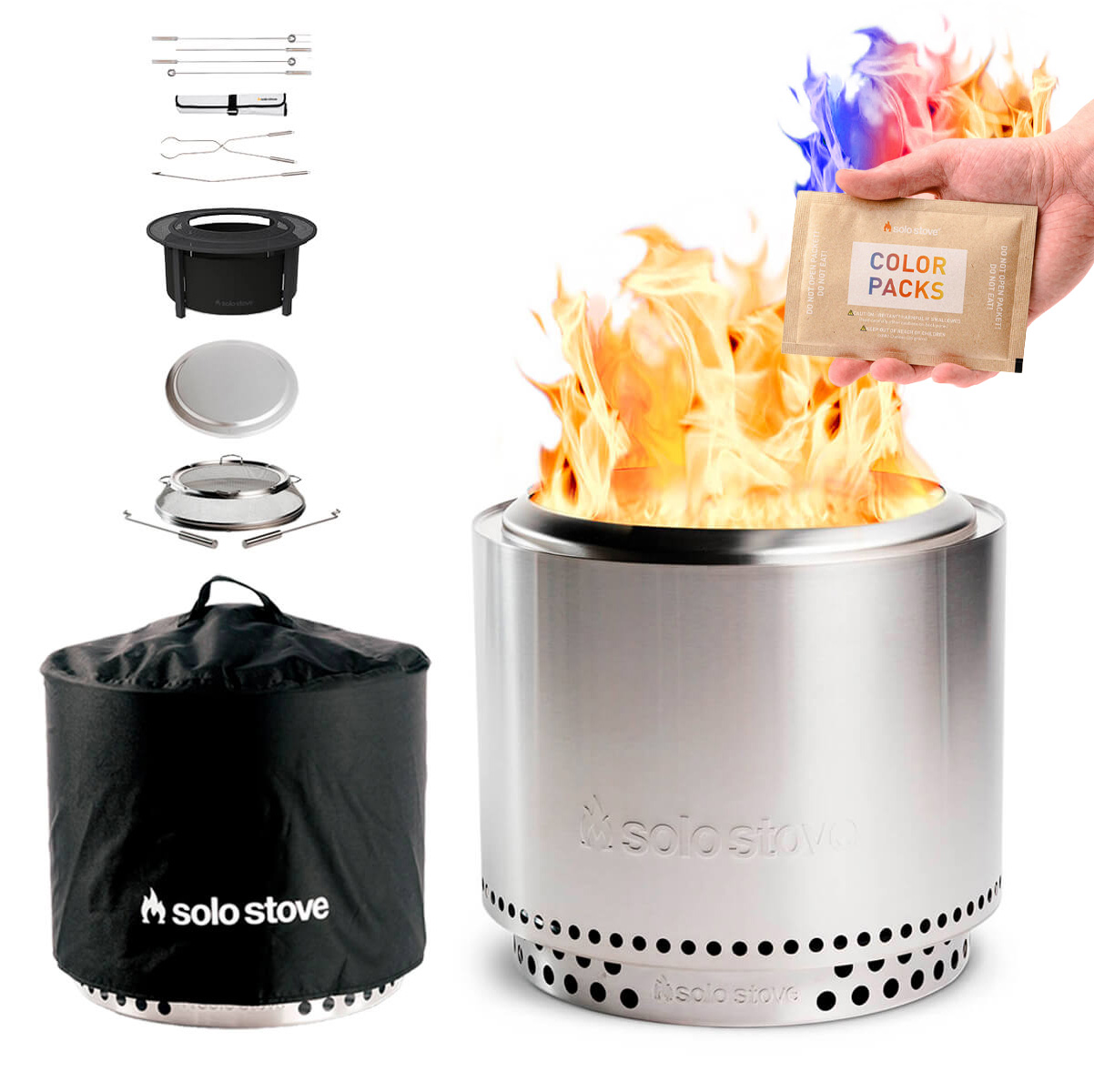 Bonfire 19.5'' Feuerschale mit Standfuß & Surround, Premium-Set, inkl. Gratis Color Pack