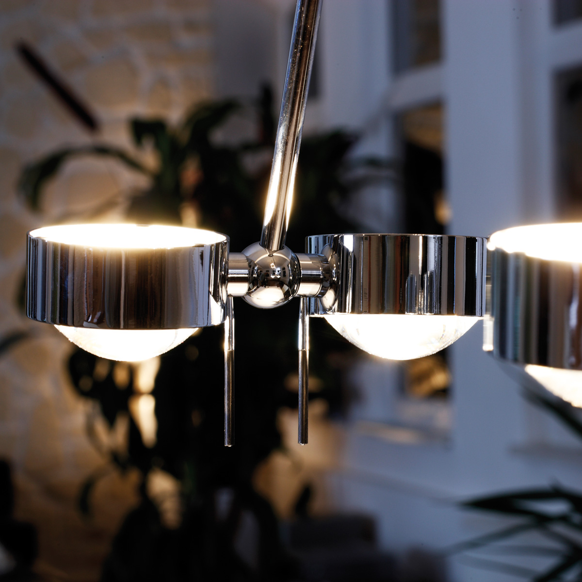 Top Light Puk Ceiling Sister Twin, 80 cm, Chrom, mit Einsätzen Glas satiniert / Linse klar