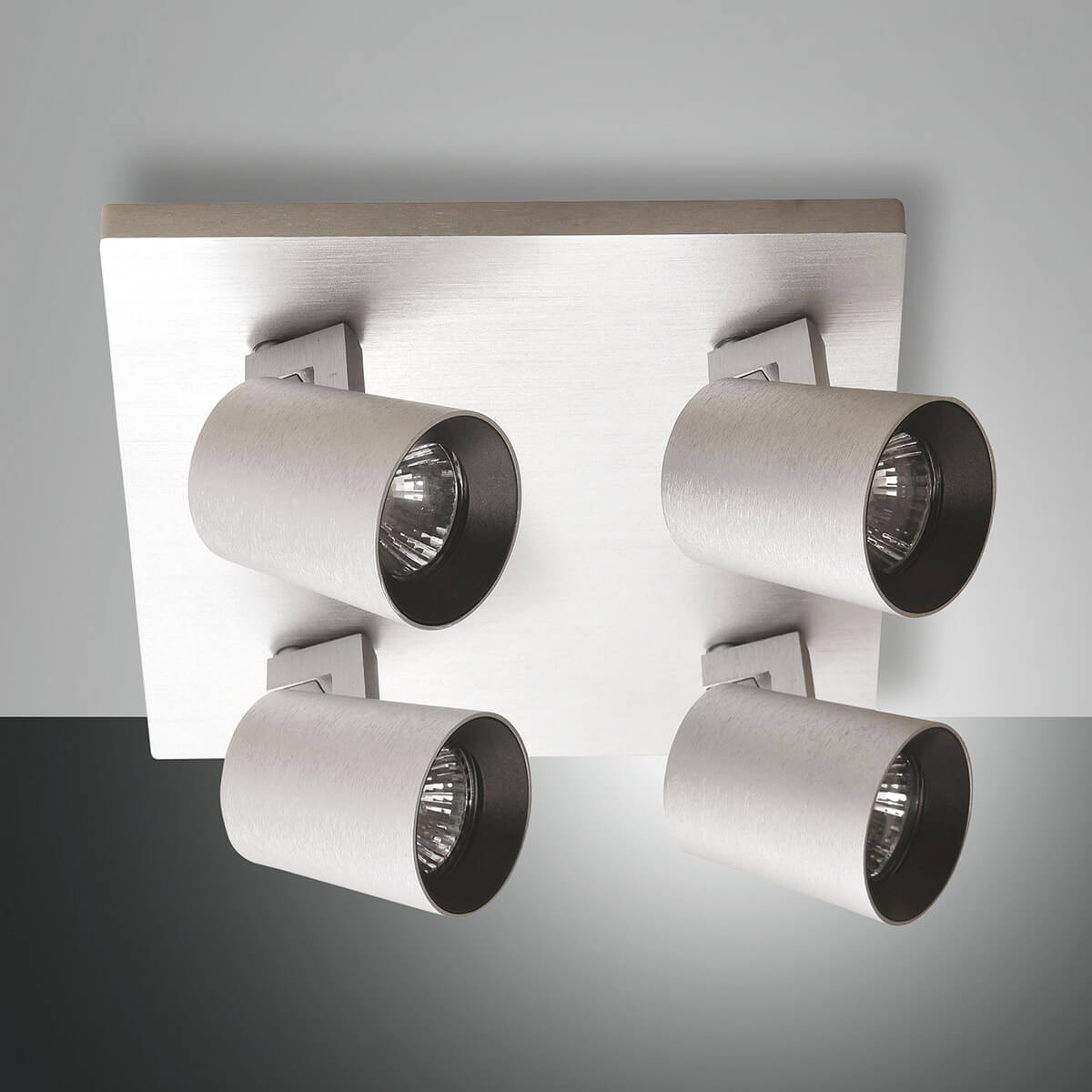 Fabas Luce Modo Deckenstrahler, 4-flg., Aluminium gebürstet, Dekoring schwarz (ausgeschaltet)