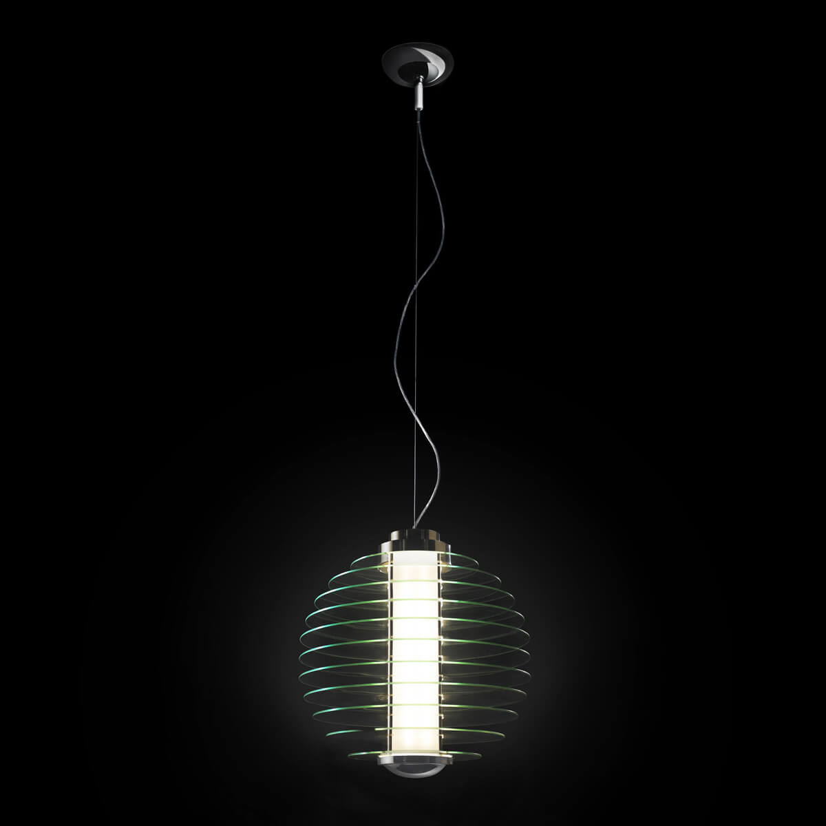 Fontana Arte 0024 Pendelleuchte, Chrom / Glas transparent