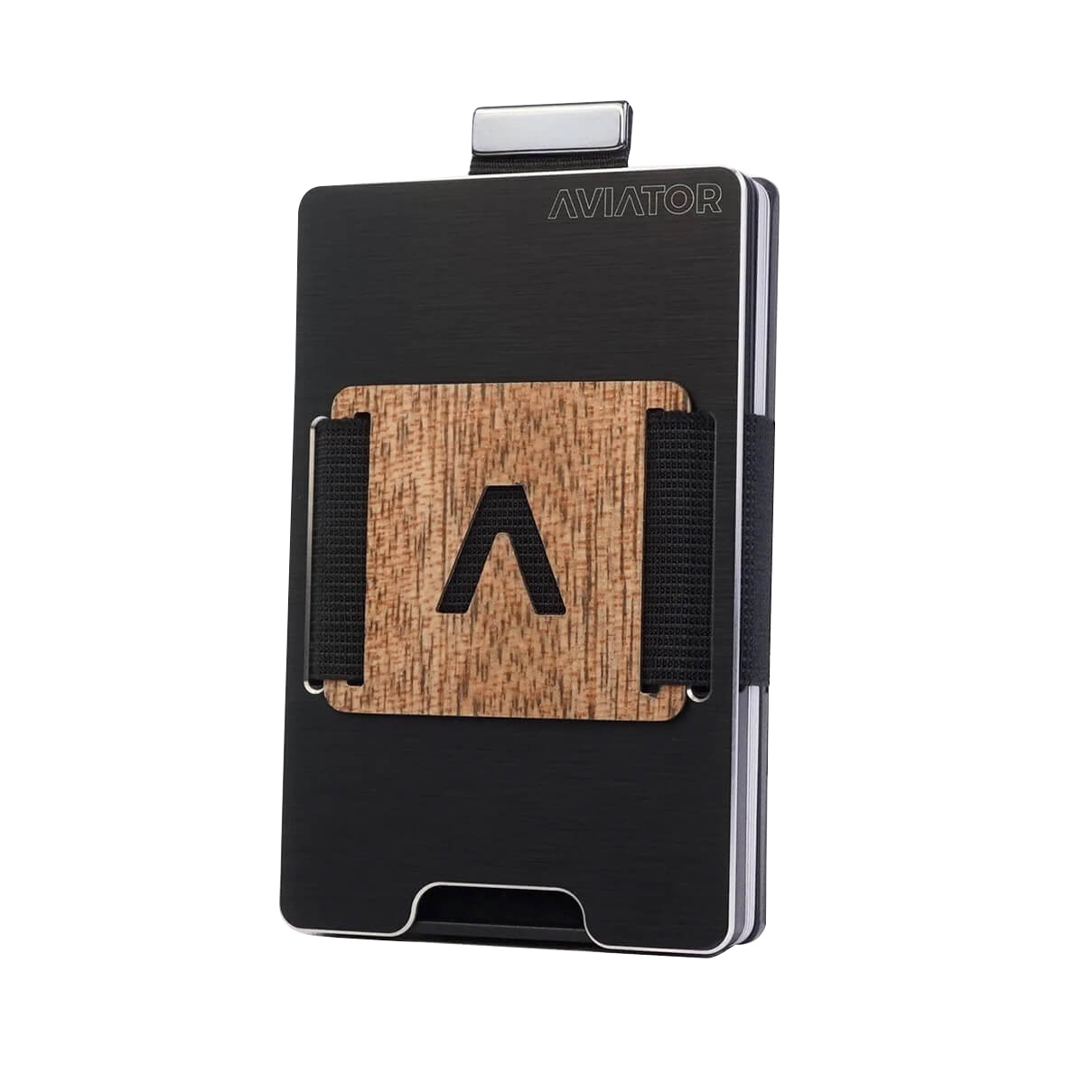 Aviator Wallet Wood x Carbon Fiber Cash Clip Style "A", Holz laminiert, befestigt am Aluminium Obsidian Black Slide Slim Wallet (separat erhältlich)