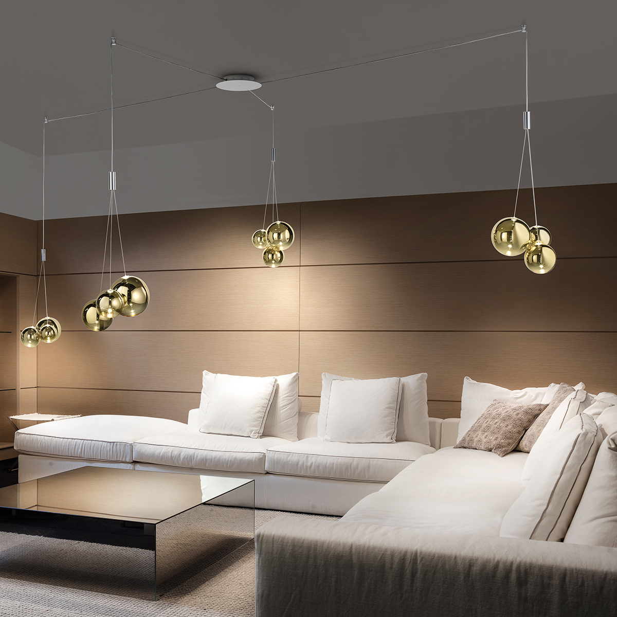Lodes Random LED Pendelleuchte, 12-flg., Chrom - Gold