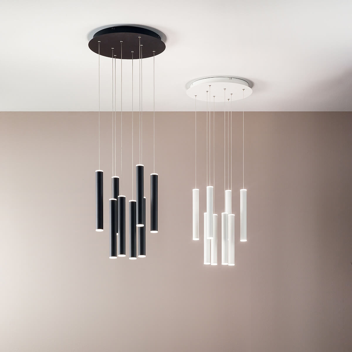 Fabas Luce Prado LED Pendelleuchte, 8-flg., mit Rondell, schwarz und weiß