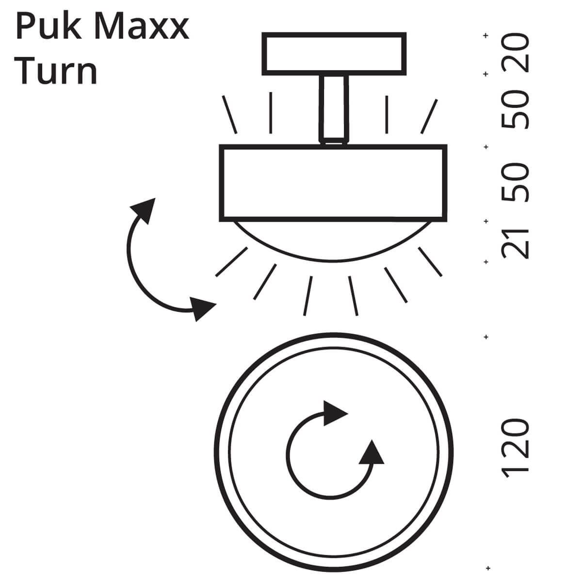 Top Light Puk Maxx Turn LED Up & Down Deckenleuchte, Maßzeichnung