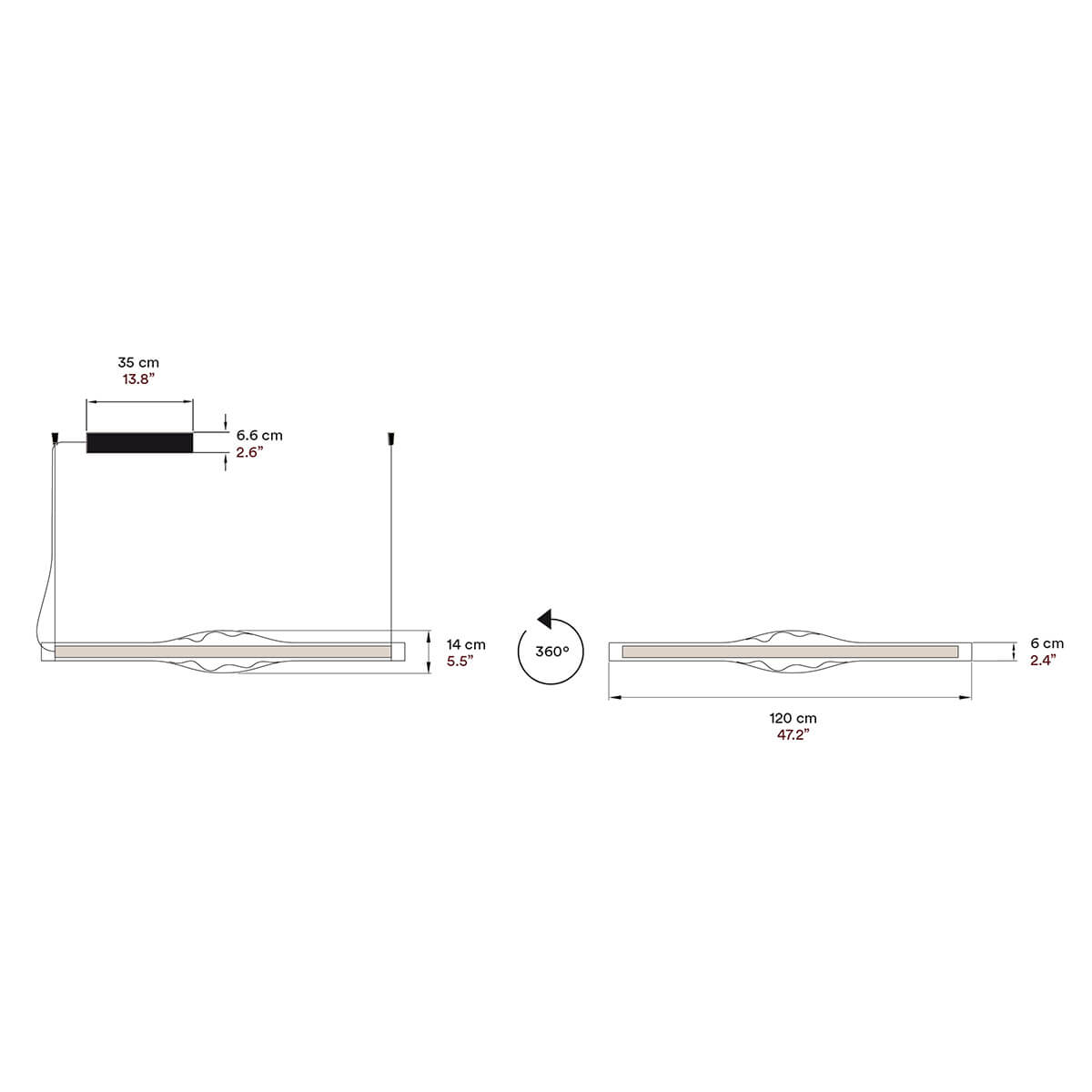 LZF Lamps Dune Horizontal LED Pendelleuchte, Maßzeichnung