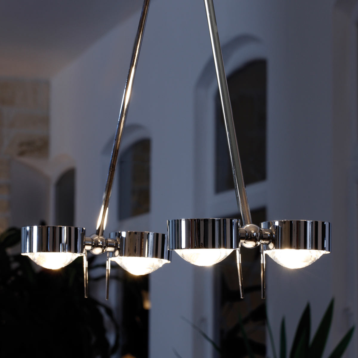 Top Light Puk Ceiling Sister Twin, 80 cm, Chrom, mit Einsätzen Glas satiniert / Linse klar