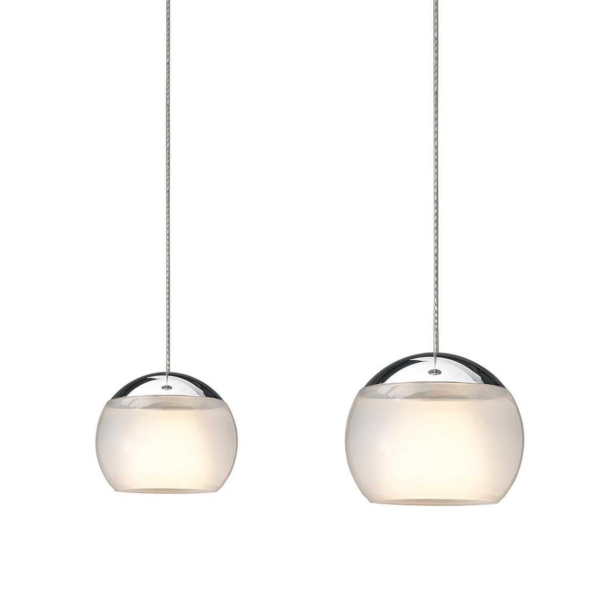 Oligo Balino LED Pendelleuchte, 2-flg., unsichtbare Höhenverstellung, Baldachin: weiß matt, Chrom / satiniert