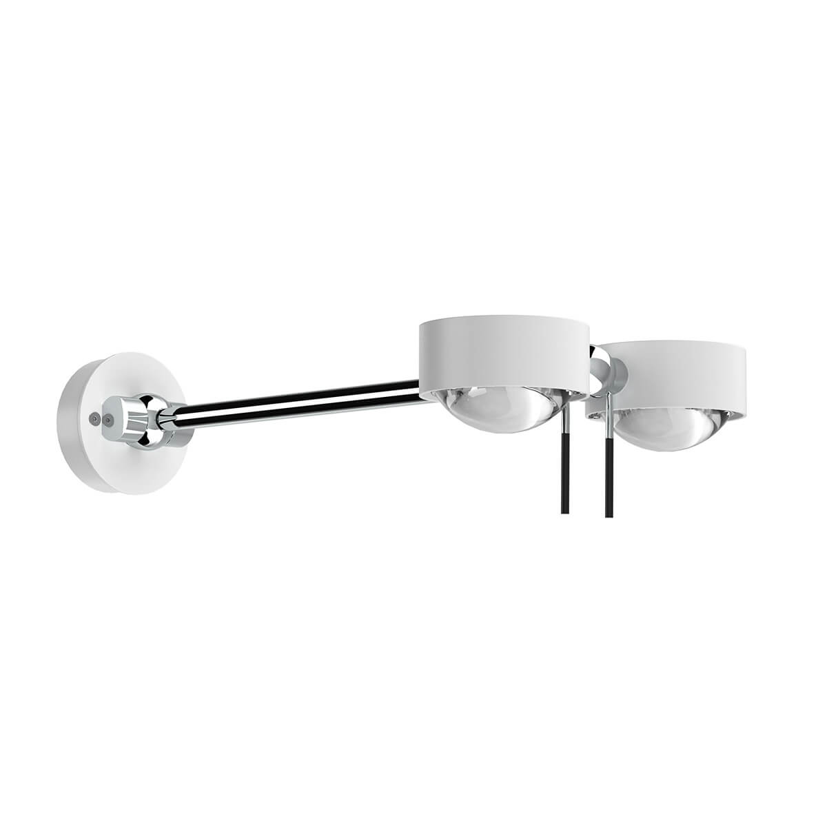 Top Light Puk Wing Twin Wand- / Deckenleuchte, 30 cm, Gehäuse, weiß / Chrom, mit Einsätzen Glas satiniert / Linse klar (Einsätze nicht inbegriffen)