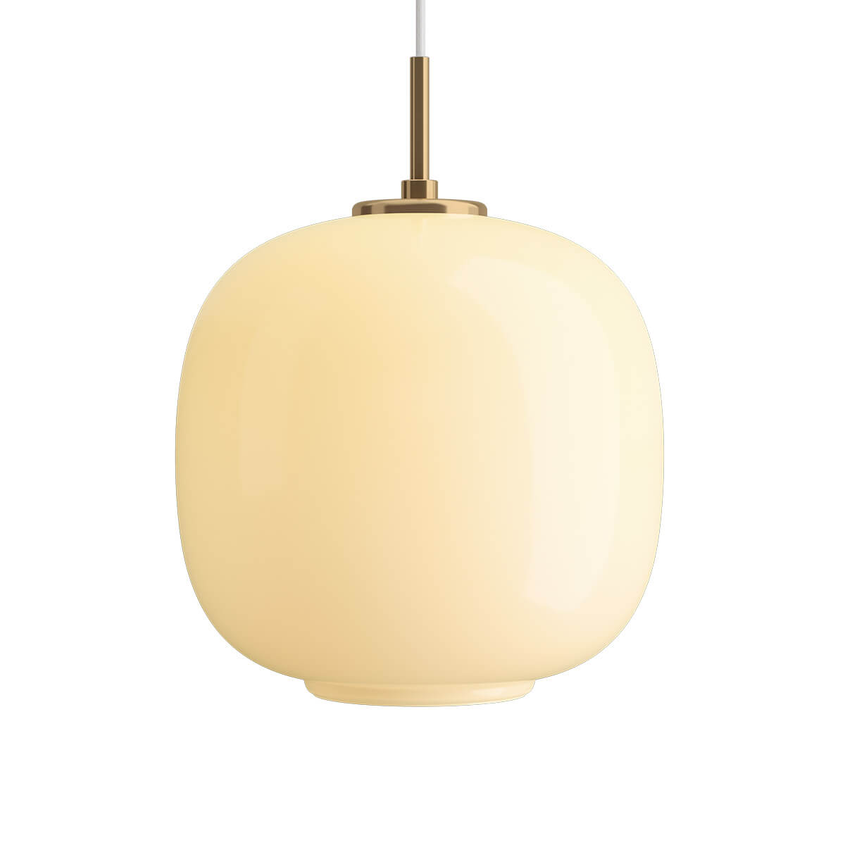 Louis Poulsen VL45 Radiohus Pendelleuchte, Ø: 25 cm, Glas blassgelb (eingeschaltet)