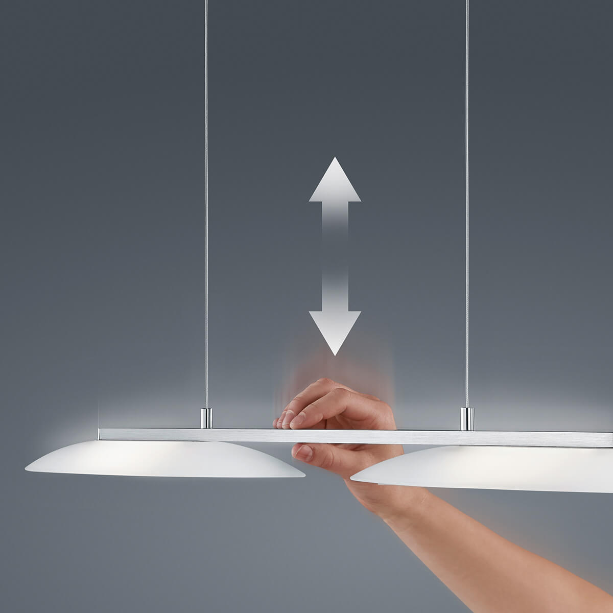 Helestra Sally LED Pendelleuchte mit Casambi-Modul, Nickel matt / Chrom, mit EasyLift Höhenverstellung