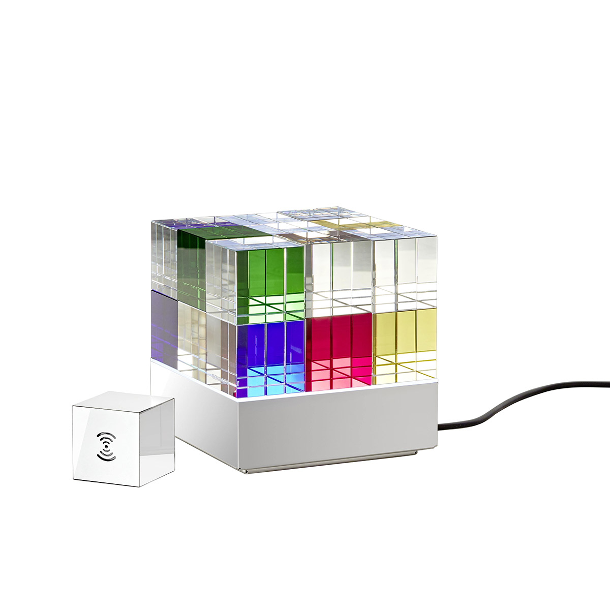 Tecnolumen Cubelight move LED Tischleuchte, mit Funksteuerwürfel, Echtglas bunt